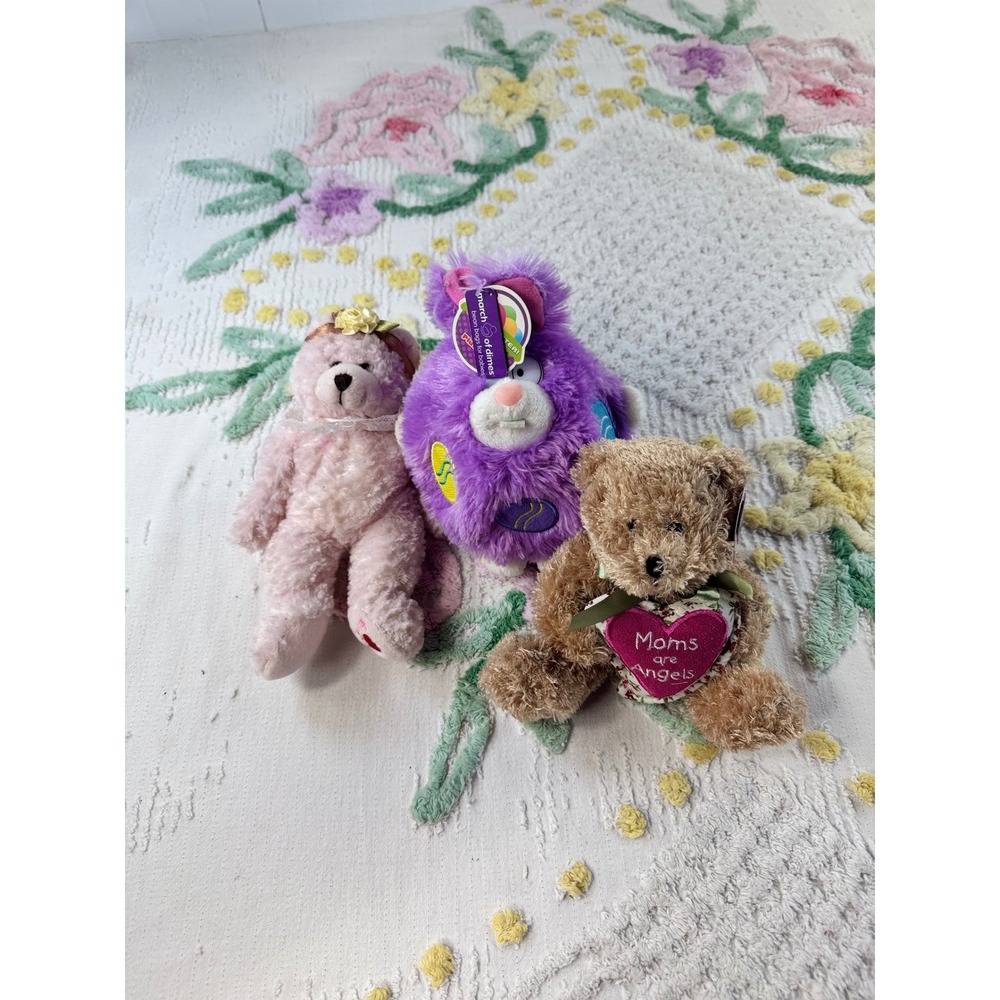 March of Dimes Plushland Bean Bags for Babies Lot 3 Bear Bunny Moms are Angels